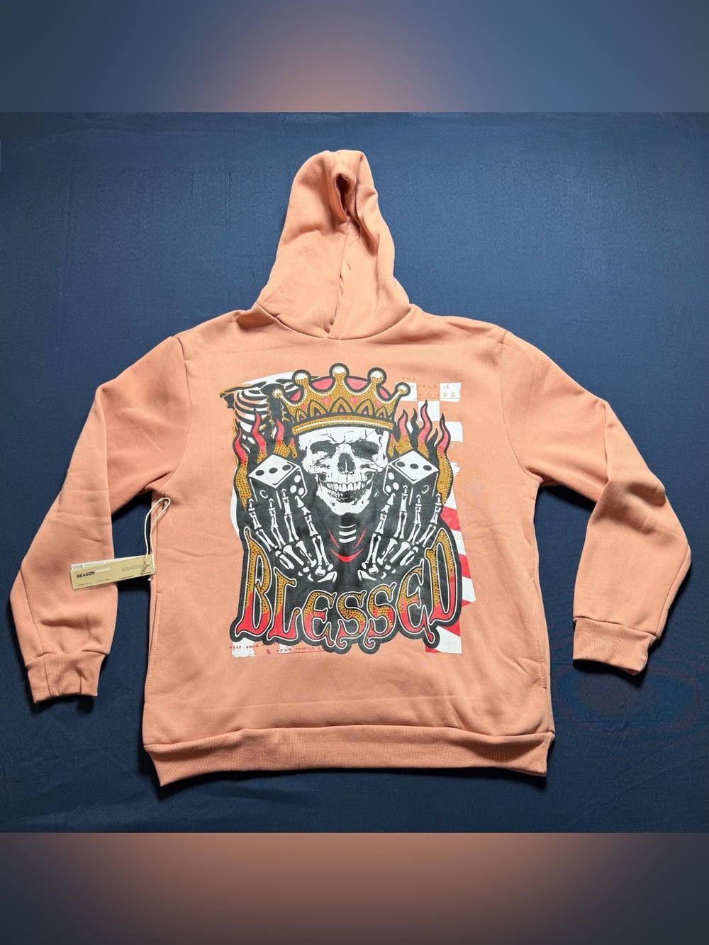 100% Polyester XL NWT Reason Brand Blessed Crown Skull Hoodie